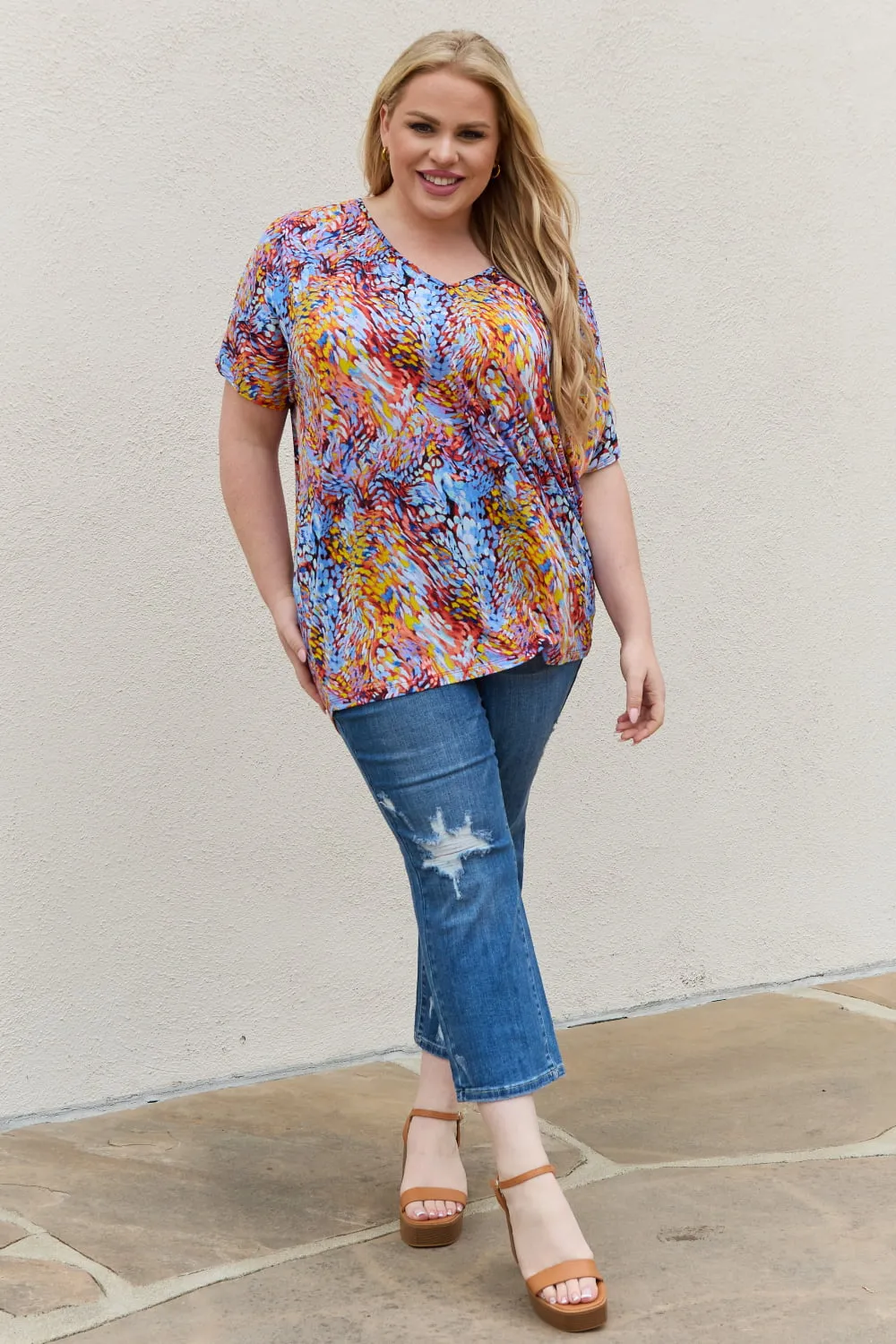 Full Size Printed Dolman Flowy Top, image 12