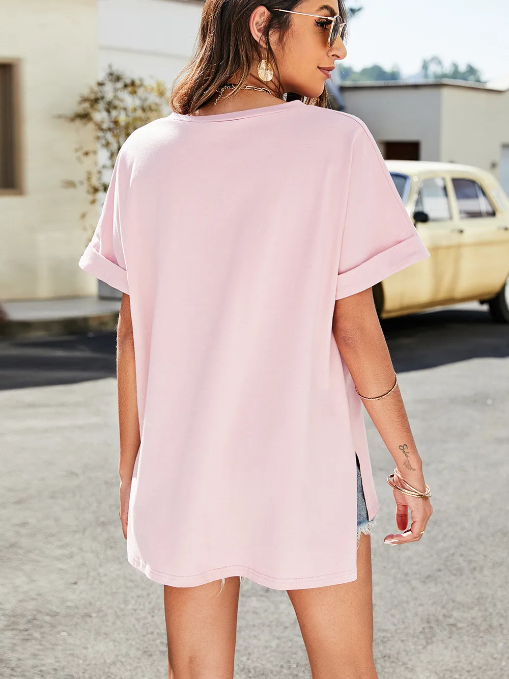 High-Low Side Slit V-Neck Tee, image 6