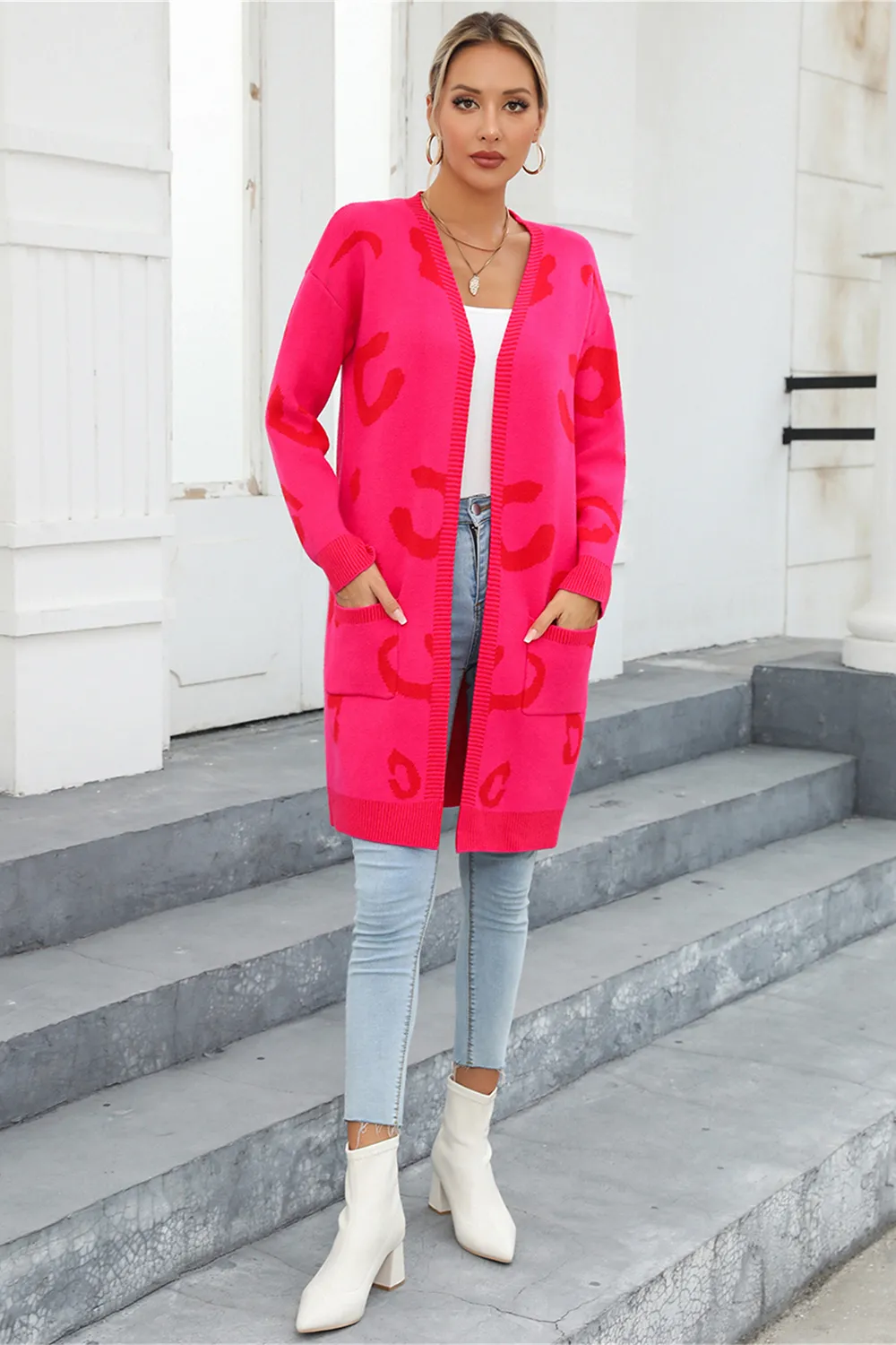 Printed Long Sleeve Cardigan with Pockets, image 3