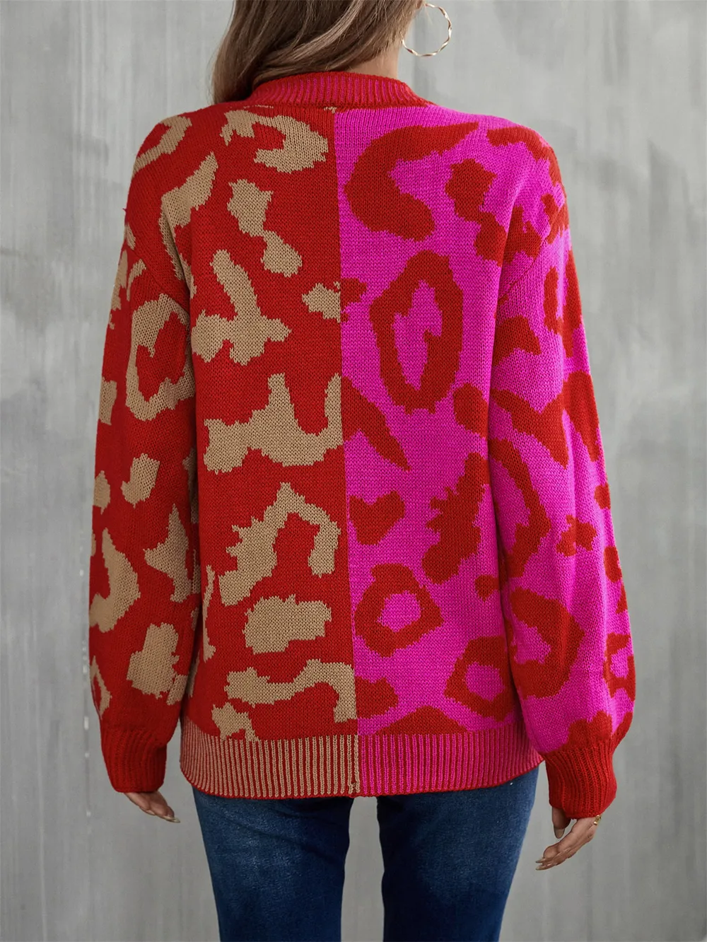 Round Neck Contrast Color Dropped Shoulder Sweater, image 3