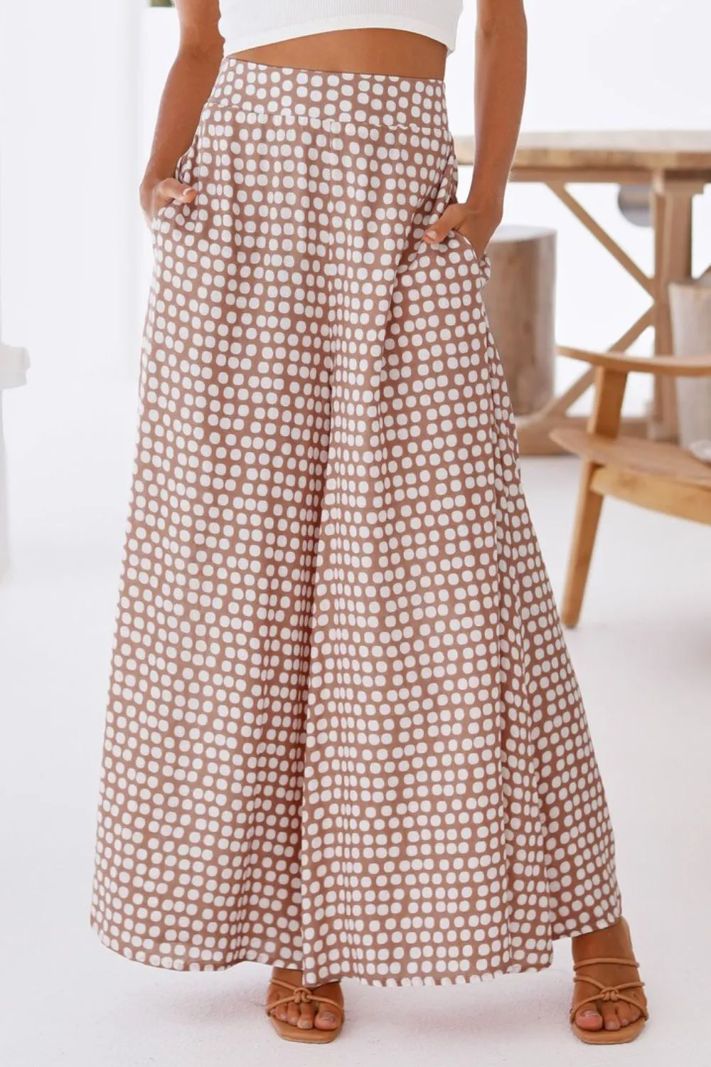 Polka Dot High Waist Wide Leg Pants with Pockets, image 4