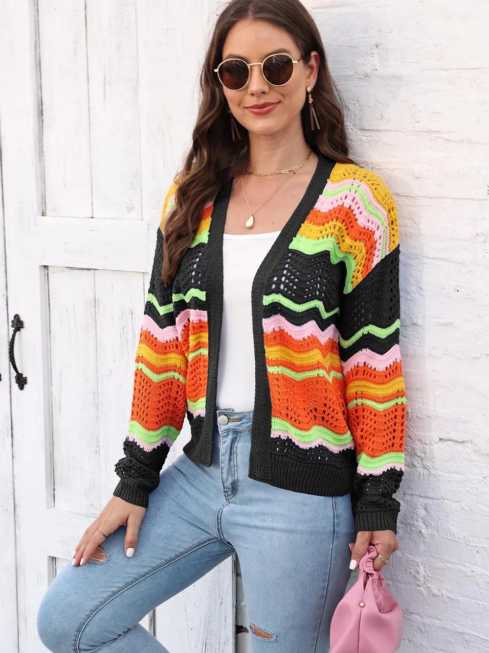 Open Front Openwork Cardigan, image 5