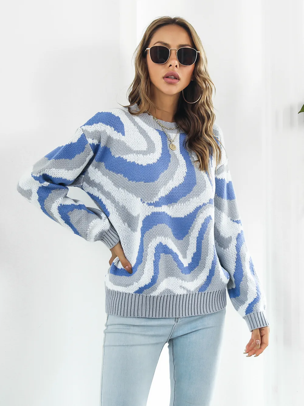 Round Neck Dropped Shoulder Sweater, image 4