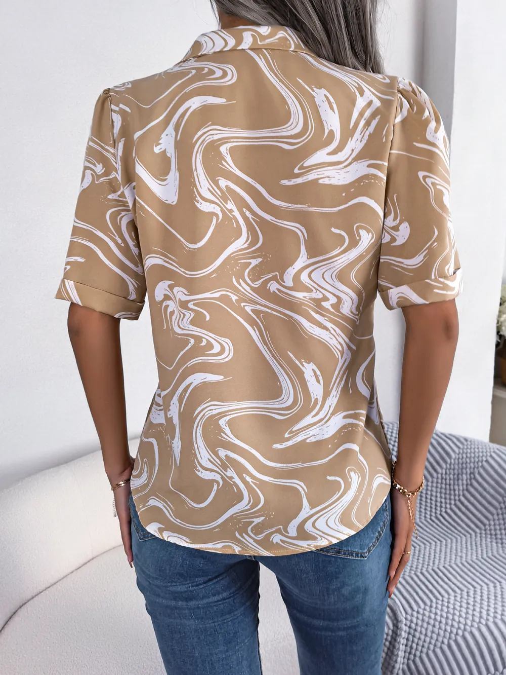 Printed Lapel Collar Shirt, image 9