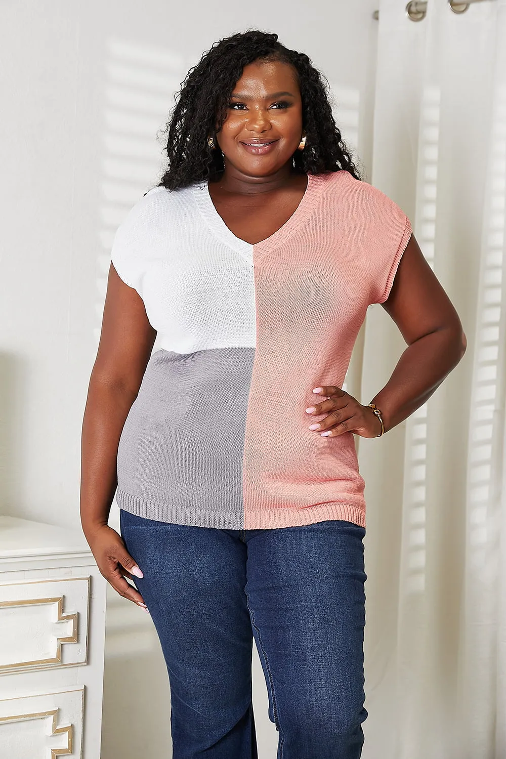 Color Block V-Neck Knit Top, image 14