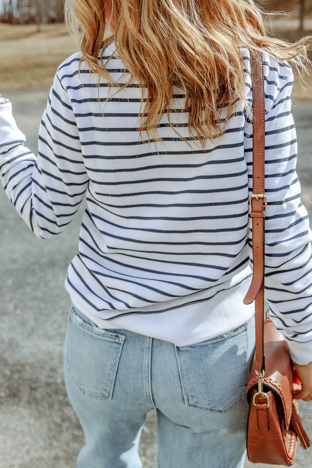 Striped Long Sleeve Round Neck Top, image 3