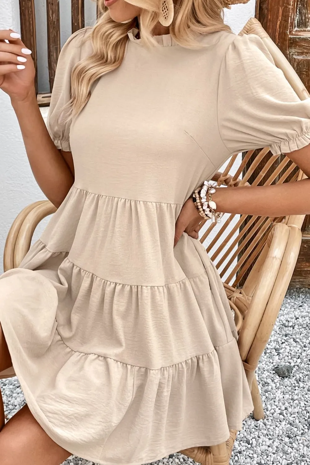 Puff Sleeve Tie Back Tiered Dress, image 2
