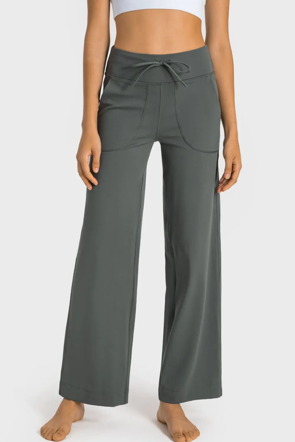 Drawstring Waist Wide Leg Sports Pants with Pockets, image 11