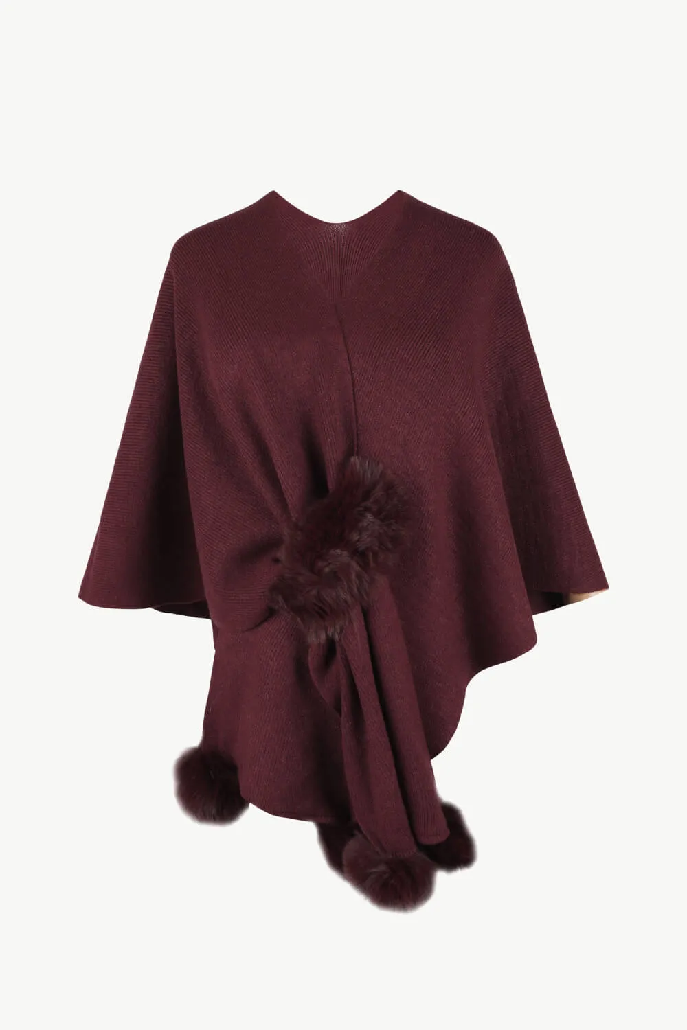 Surplice Neck Pom-Pom Trim Poncho, image 9