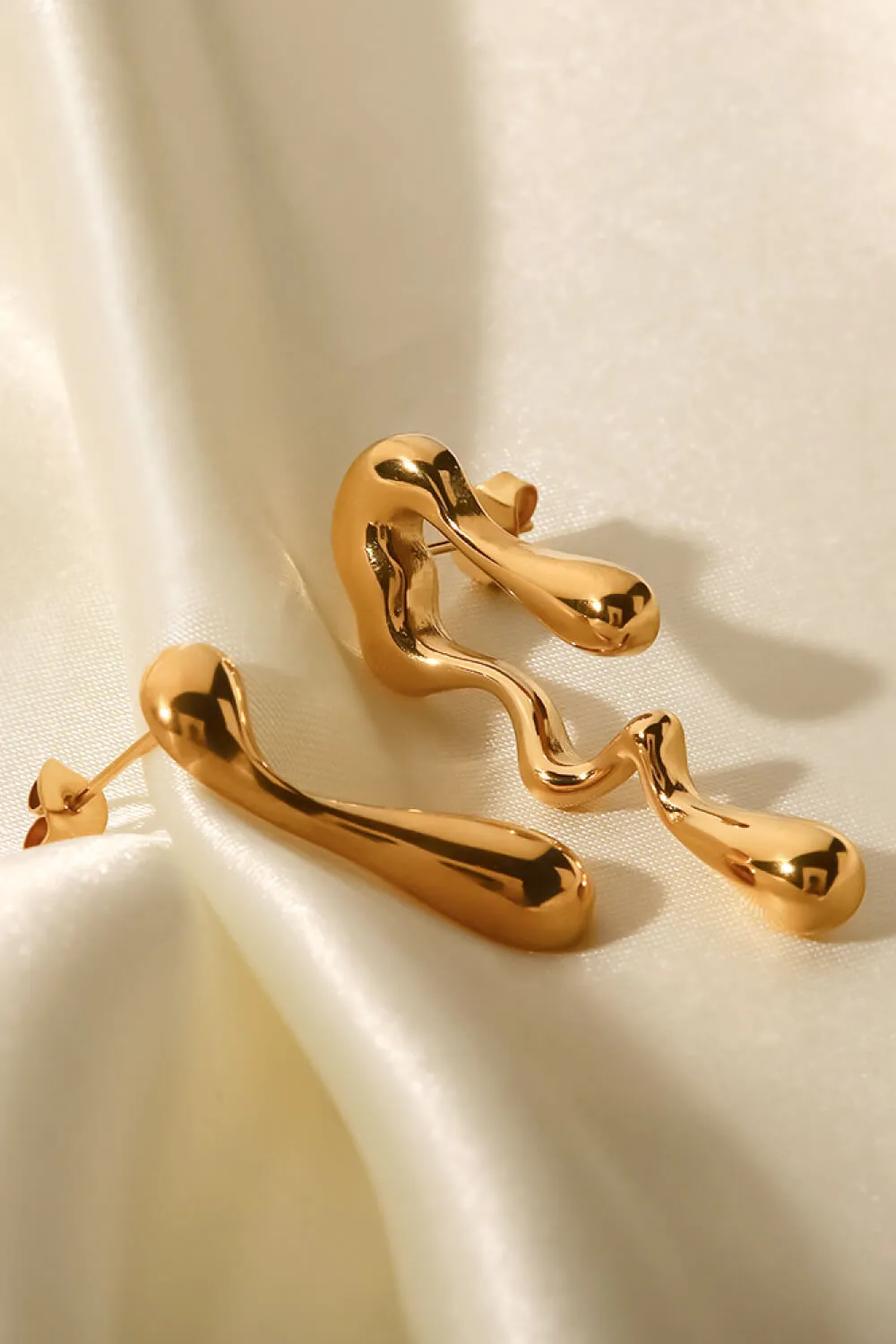 18K Gold Plated Geometric Mismatched Earrings, image 2
