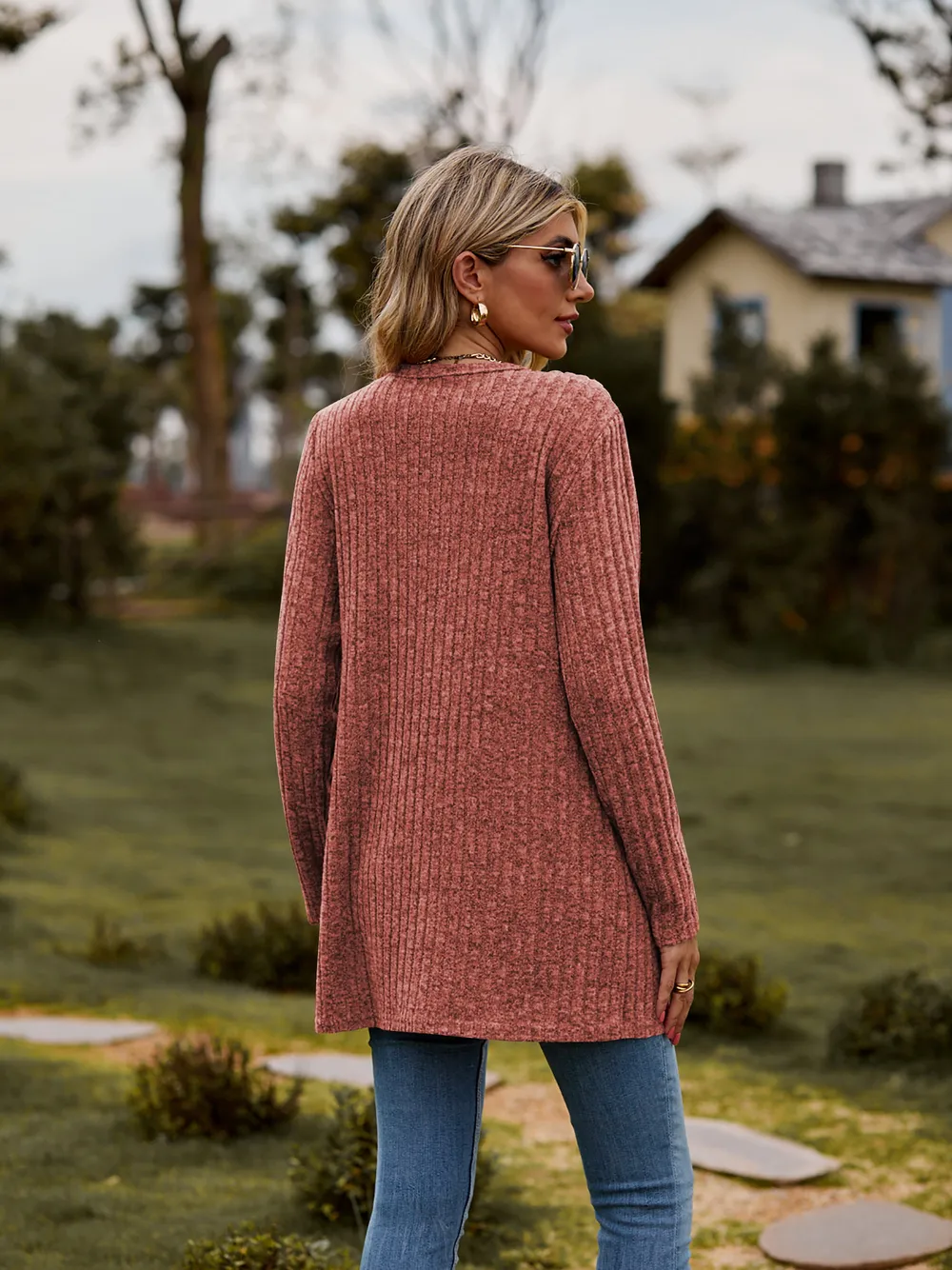 Ribbed Button-Up Cardigan with Pockets, image 9