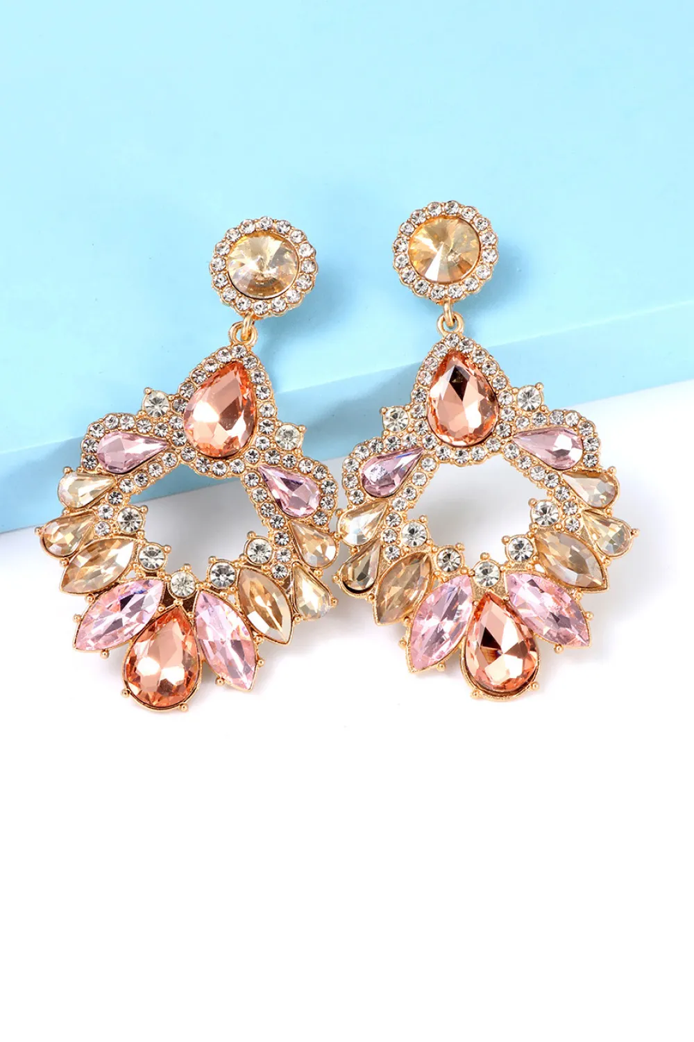 Zinc Alloy Frame Glass Stone Dangle Earrings, image 2