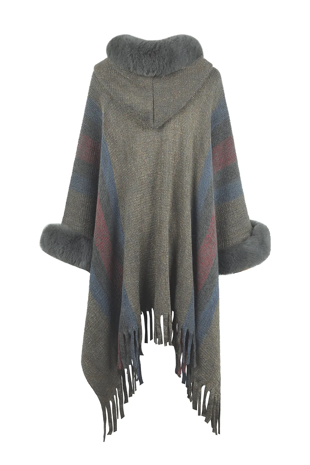 Color Block Fringe Detail Poncho, image 10
