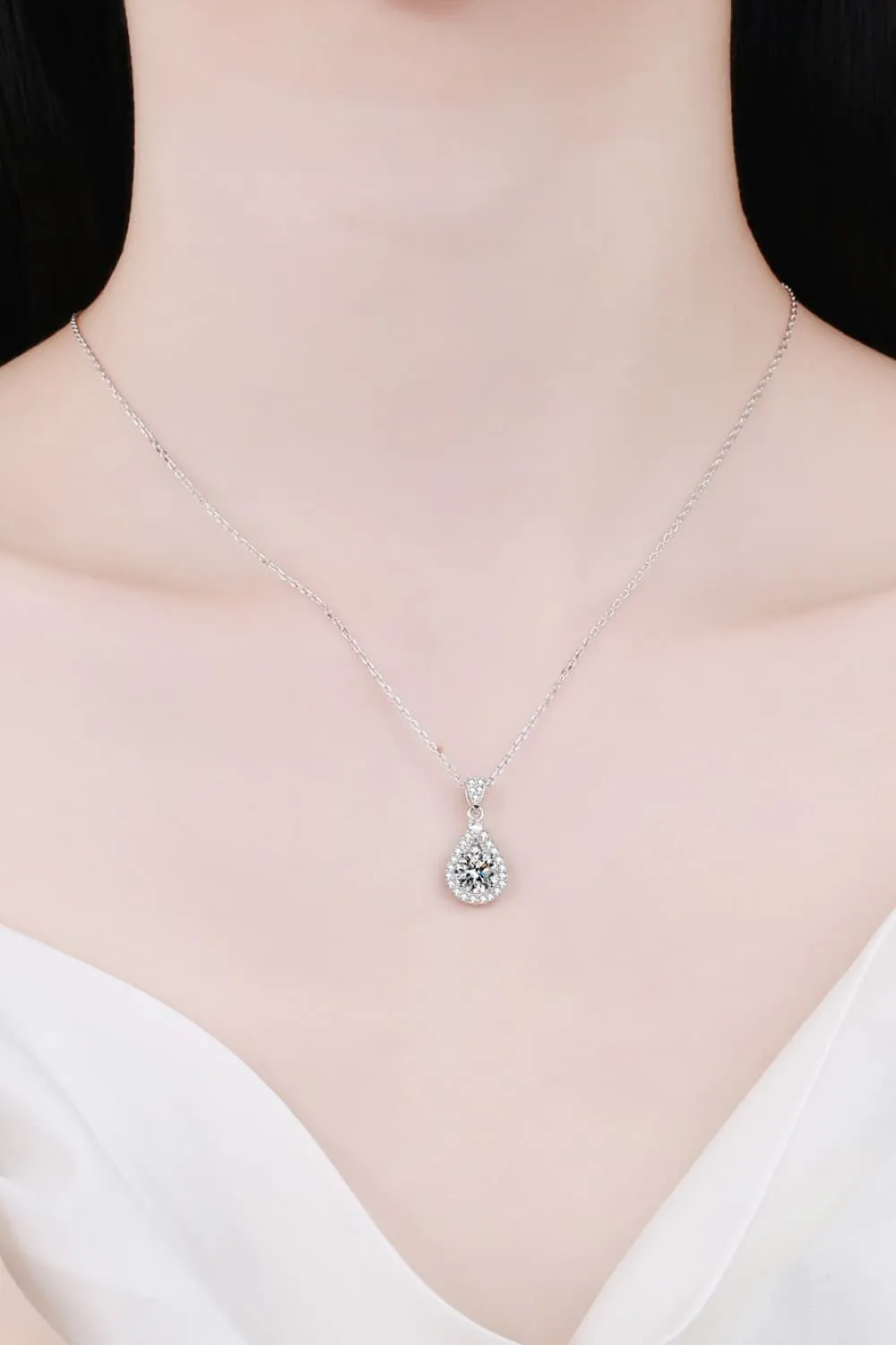 2 Carat Moissanite Teardrop Pendant 925 Sterling Silver Necklace, image 3