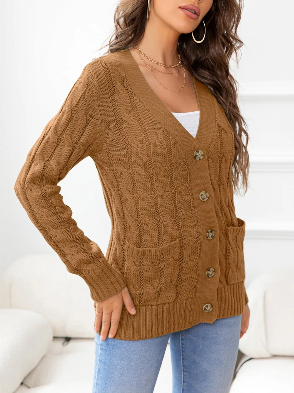 Button Down Cable-Knit Cardigan, image 4