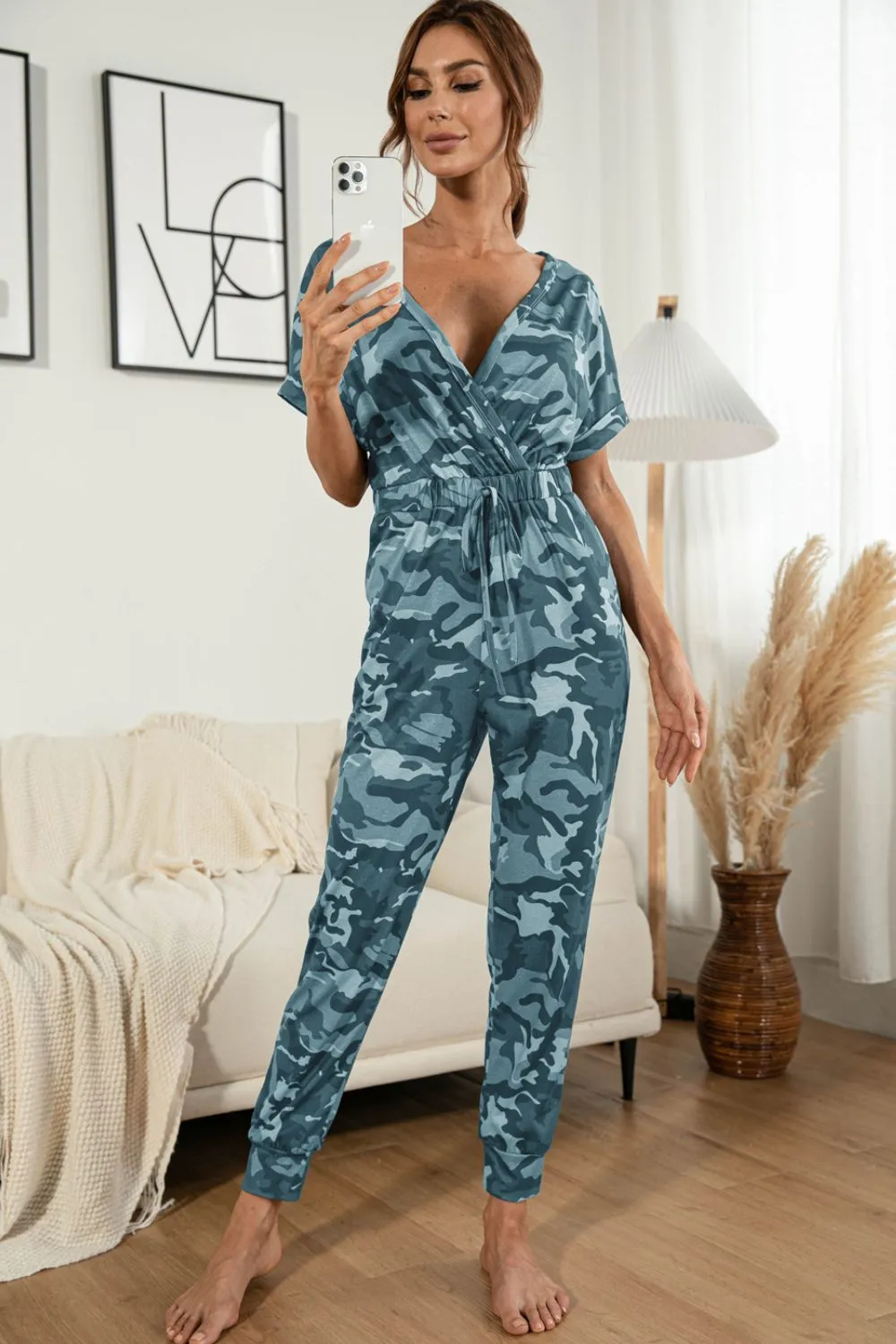 Surplice Neck Tied Short Sleeve Jumpsuit, image 4