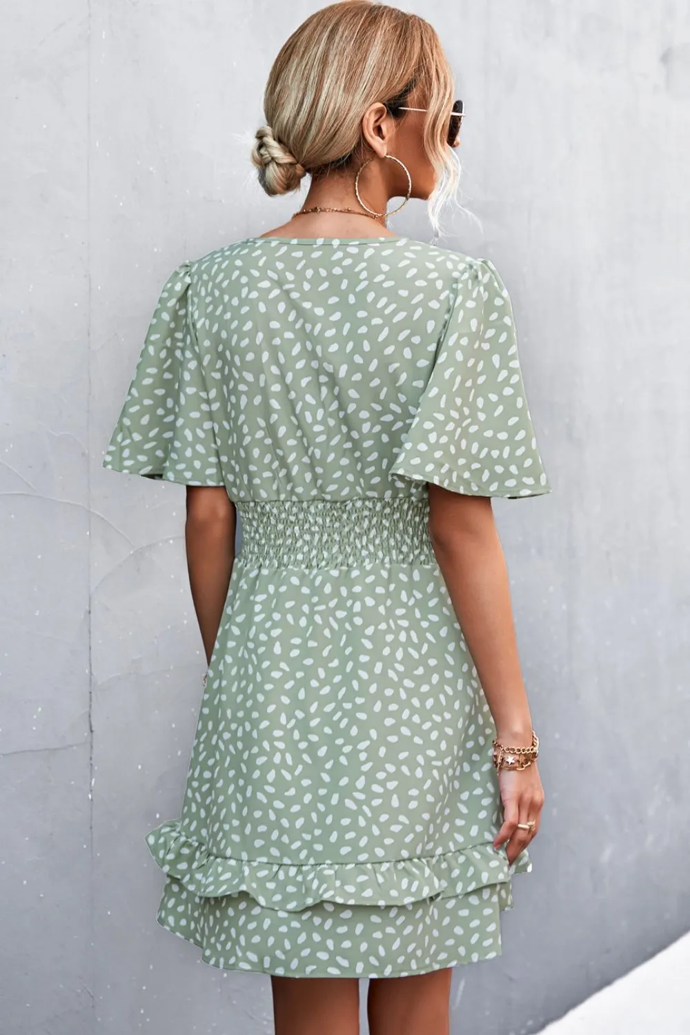 Printed Smocked Waist Layered Surplice Dress, image 5