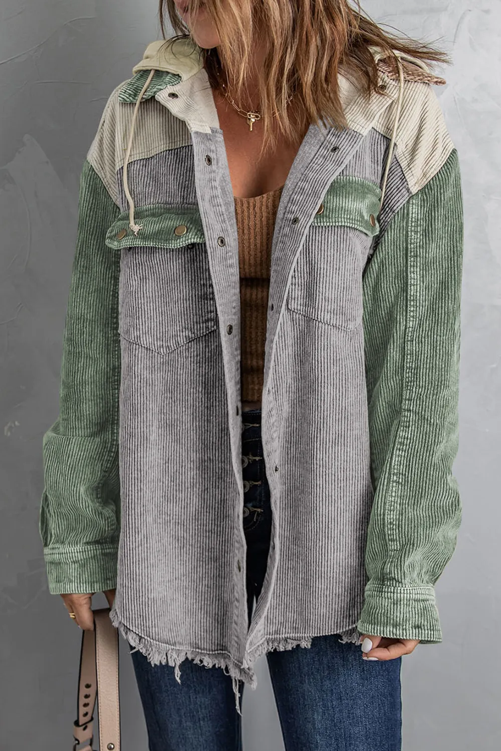 Snap Front Hooded Corduroy Shacket, image 18