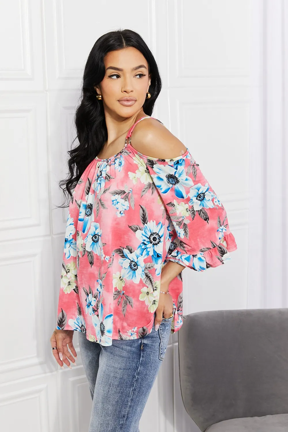 Full Size Fresh Take Floral Cold-Shoulder Top, image 3