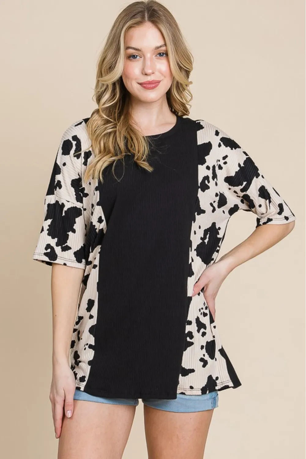 Rodeo Love Ribbed Animal Contrast Tee, image 3