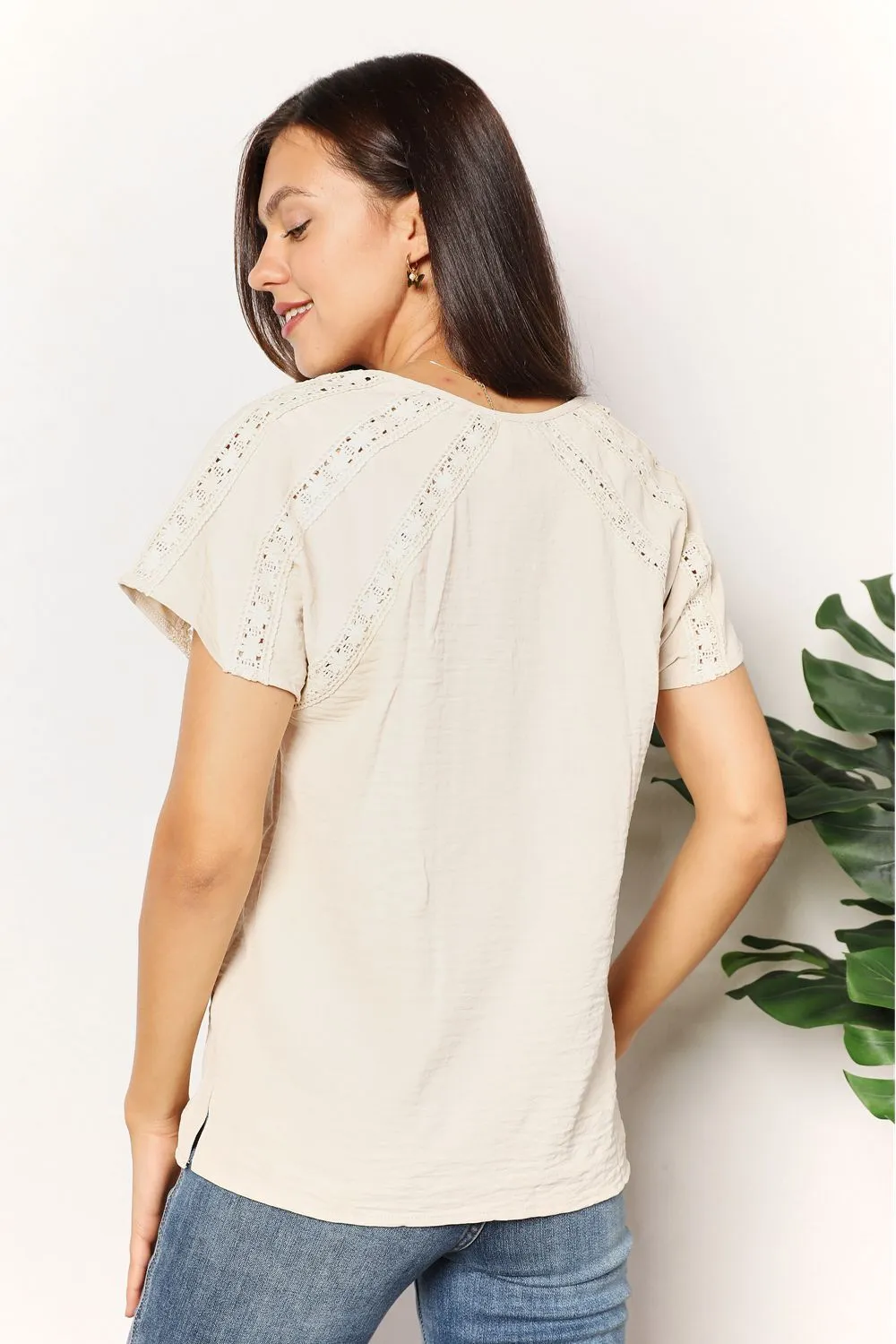 Crochet Buttoned Short Sleeves Top, image 9