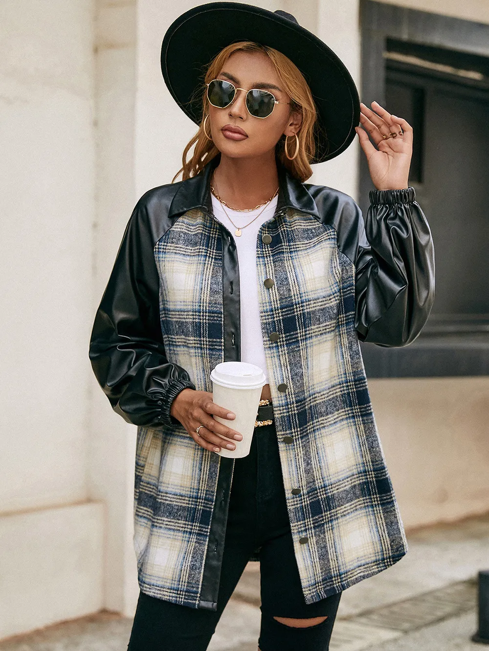 Plaid Button Down Raglan Sleeve Jacket, image 4