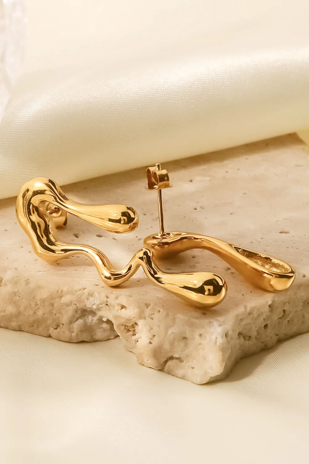 18K Gold Plated Geometric Mismatched Earrings, image 3