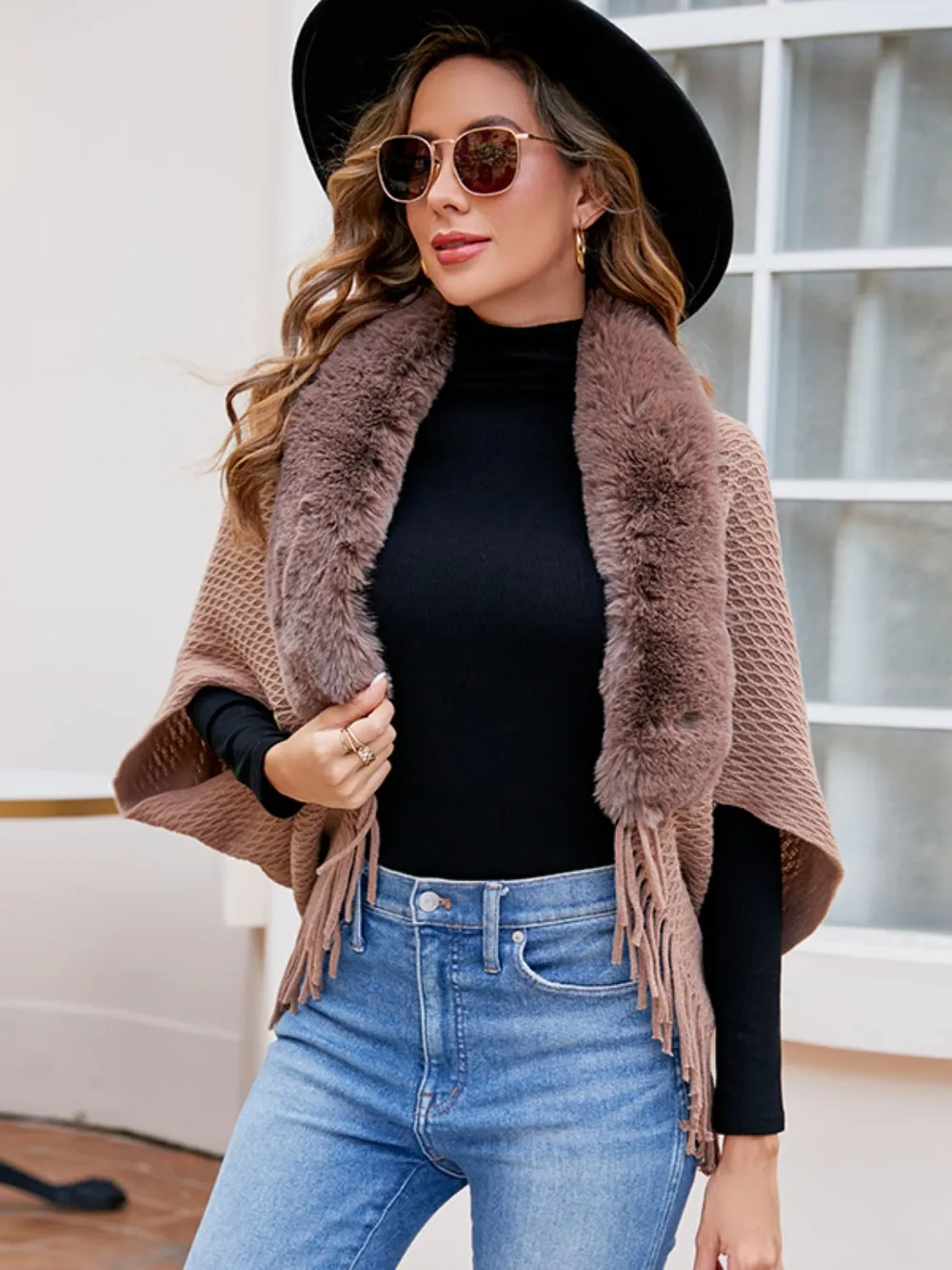 Open Front Fringe Hem Poncho, image 4