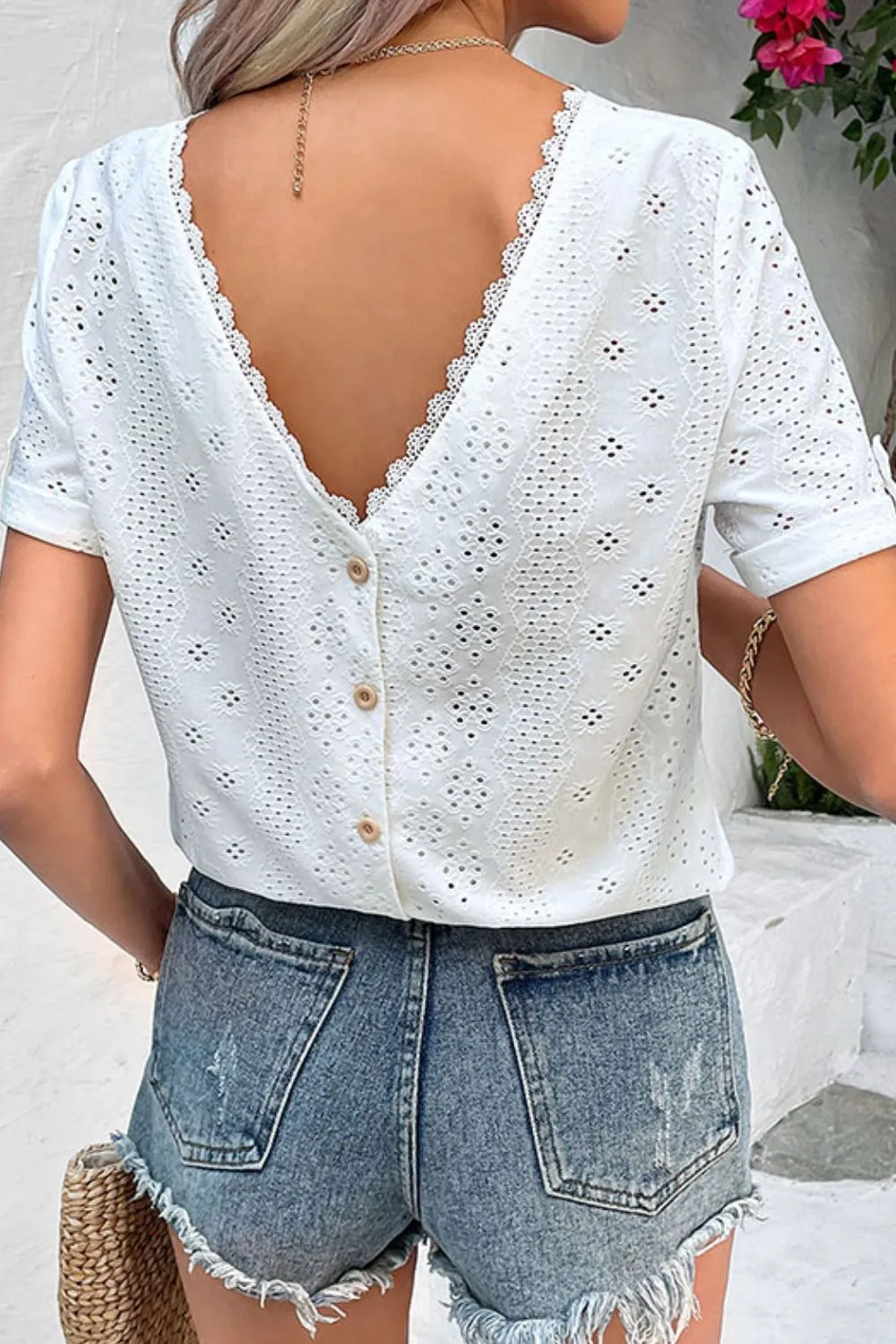 Eyelet Short Sleeve Double-Sided Shirt, image 4