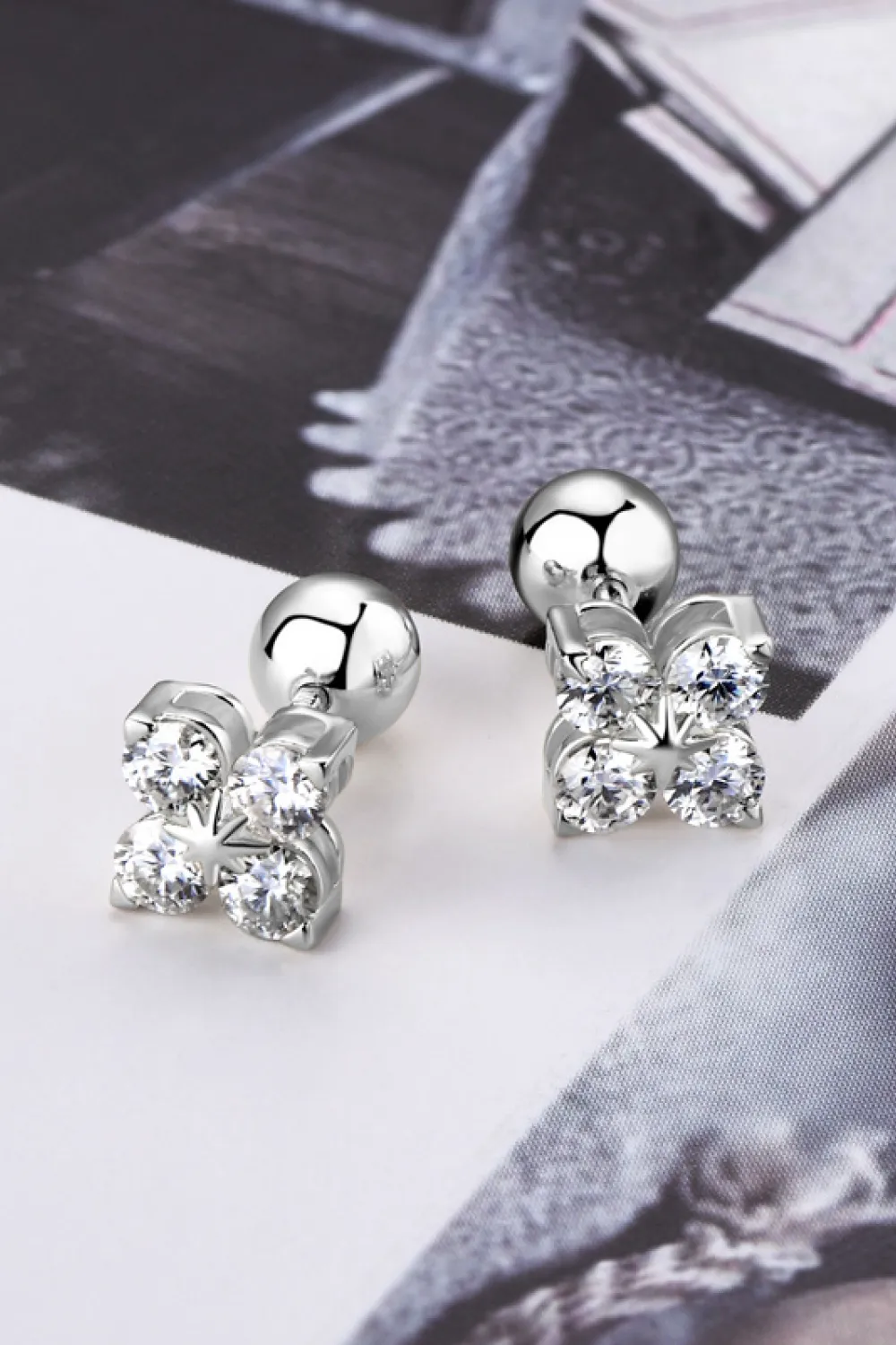 Moissanite 925 Sterling Silver Four-Leaf Clover Shape Earrings, image 2