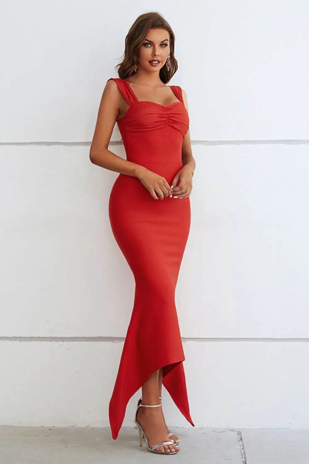 Ruched Sweetheart Neck Hem Detail Dress, image 3