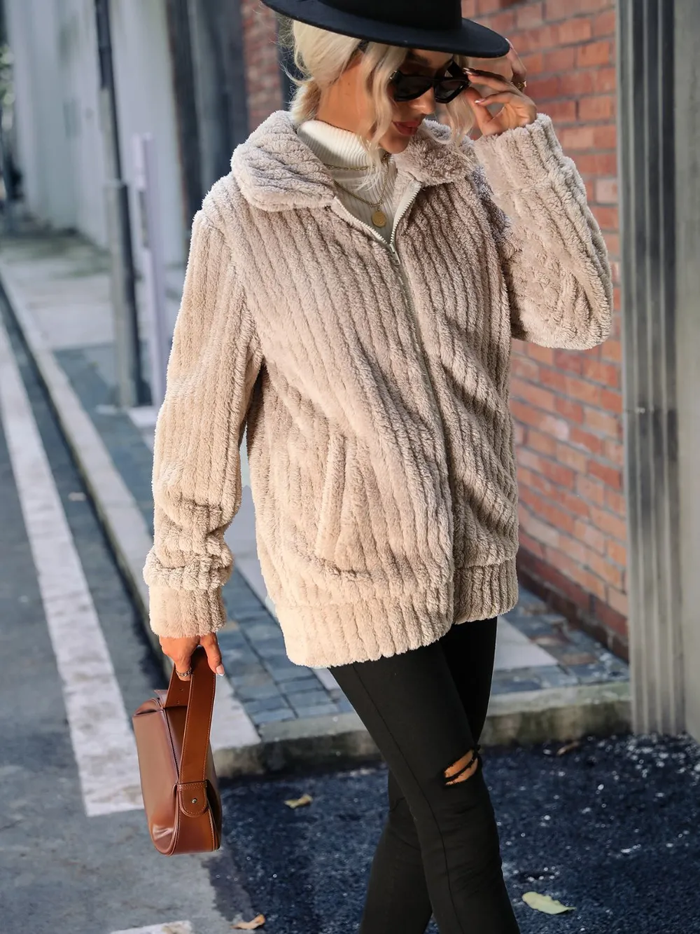Zip-Up Collared Ribbed Jacket, image 3