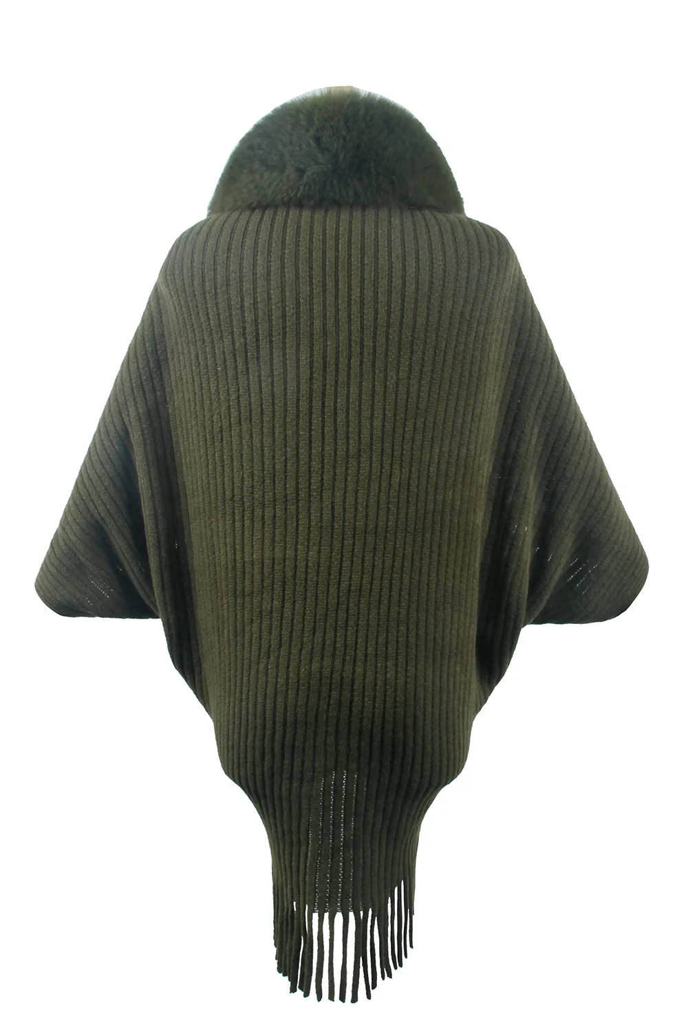 Fringe Detail Long Sleeve Ribbed Poncho, image 13