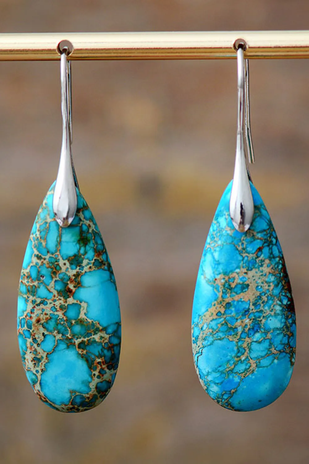 Handmade Teardrop Shape Natural Stone Dangle Earrings, image 5