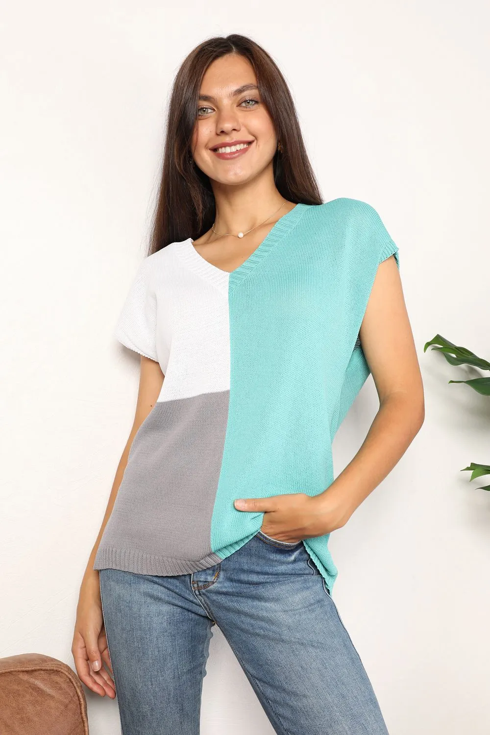 Color Block V-Neck Knit Top, image 15