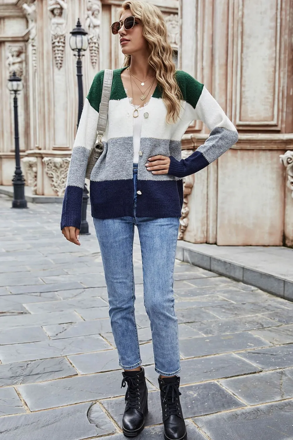 Color Block V-Neck Button Down Cardigan, image 5