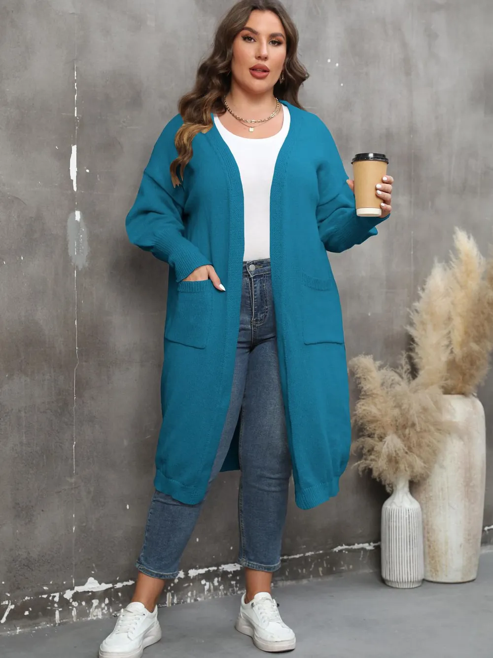 Plus Size Long Sleeve Pocketed Cardigan, image 25