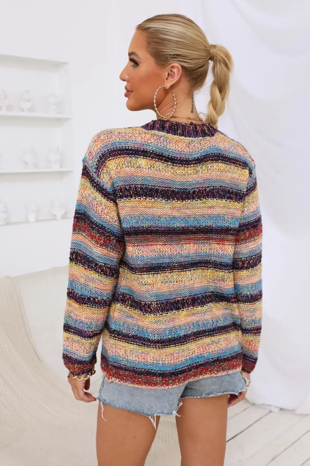 Striped Long Sleeve Open Front Cardigan, image 2