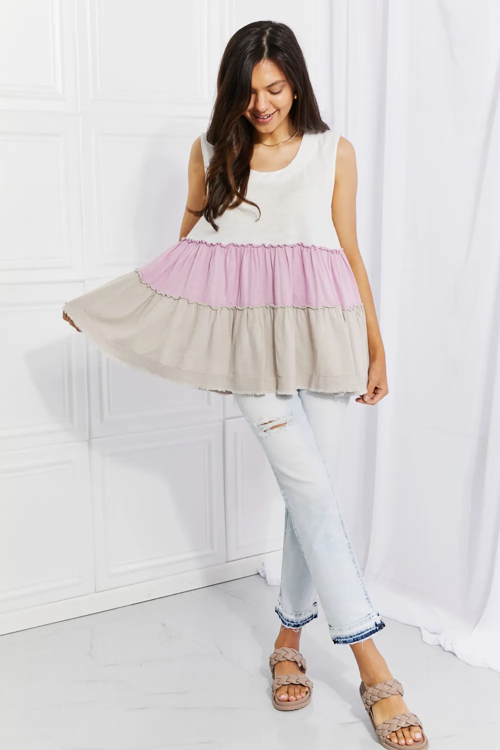 Full Size Watching the Sunset Color Block Babydoll Top, image 5