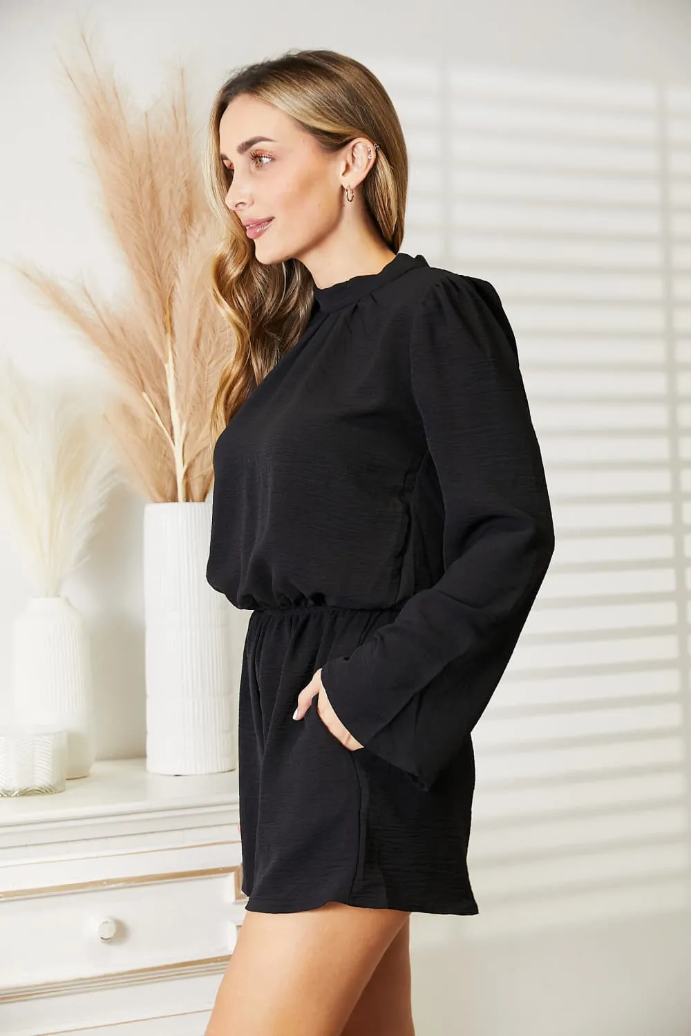 Full Size Open Back Romper with Pockets, image 3