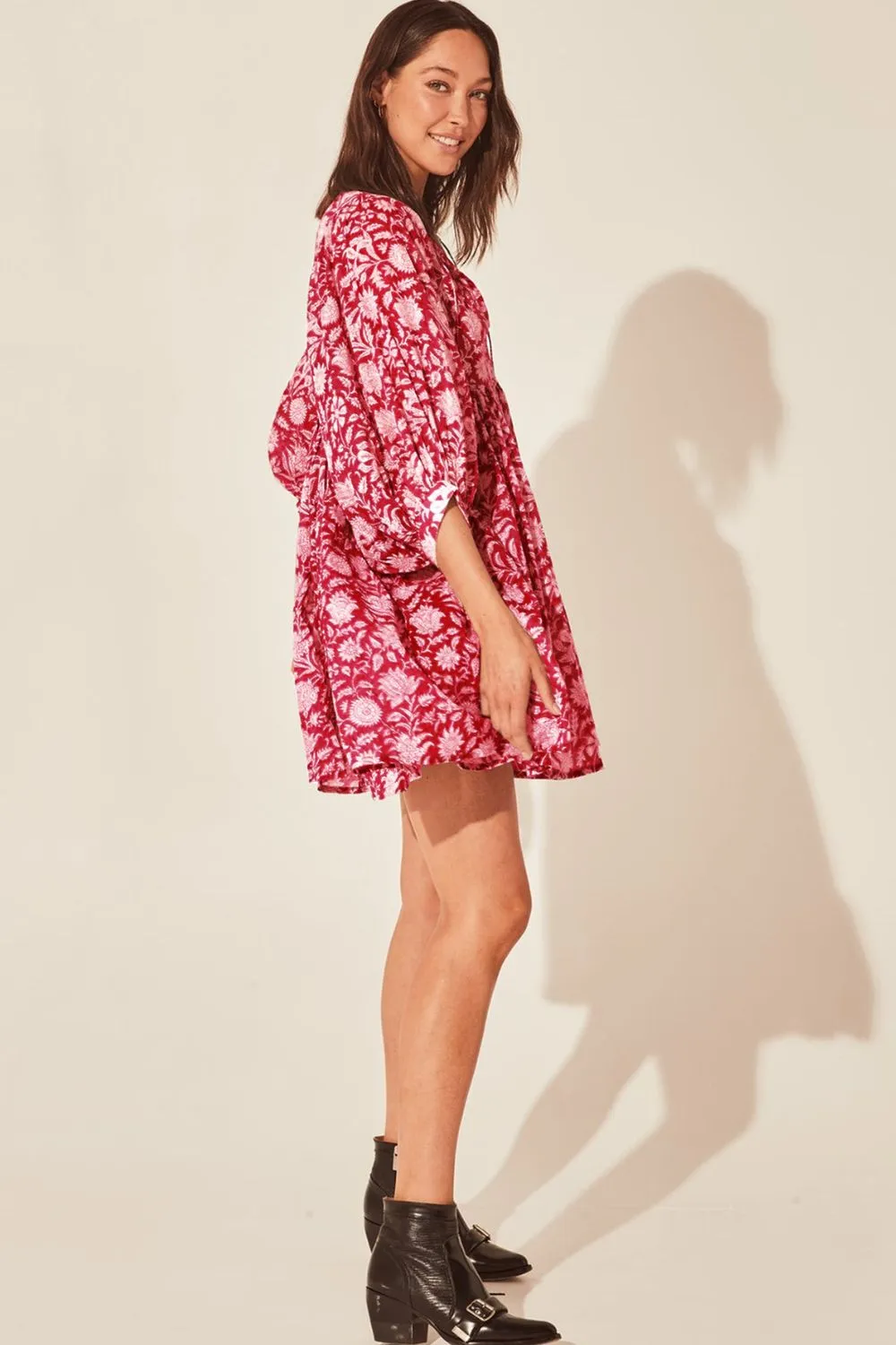 Floral Tie Neck Lantern Sleeve Dress, image 4
