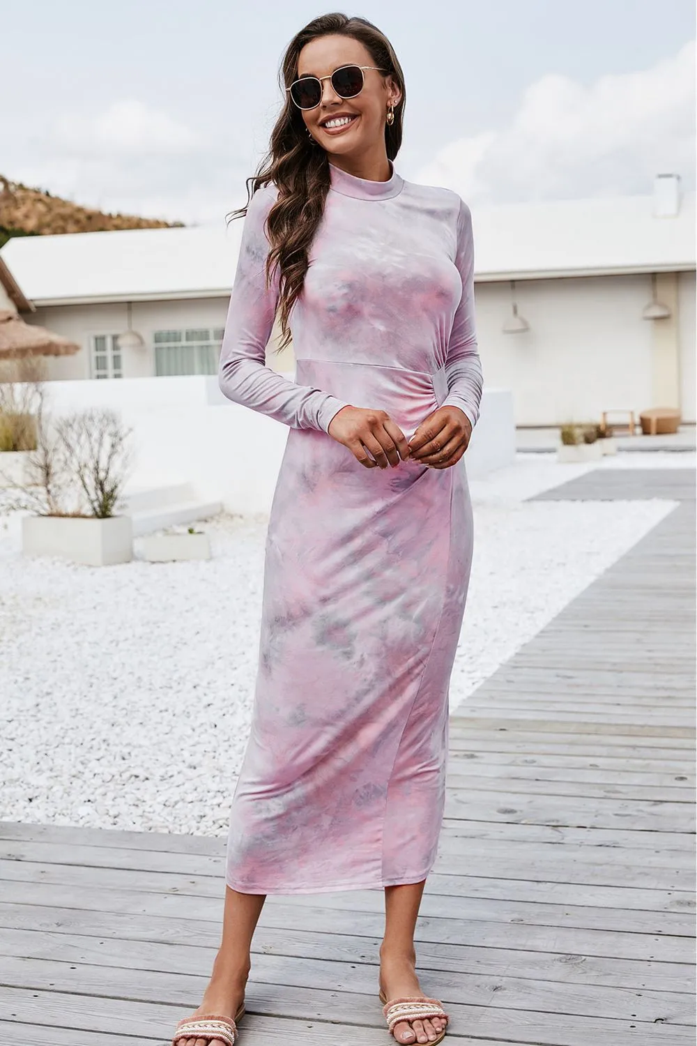 Tie Dye Mock Neck Long Sleeve Dress, image 6
