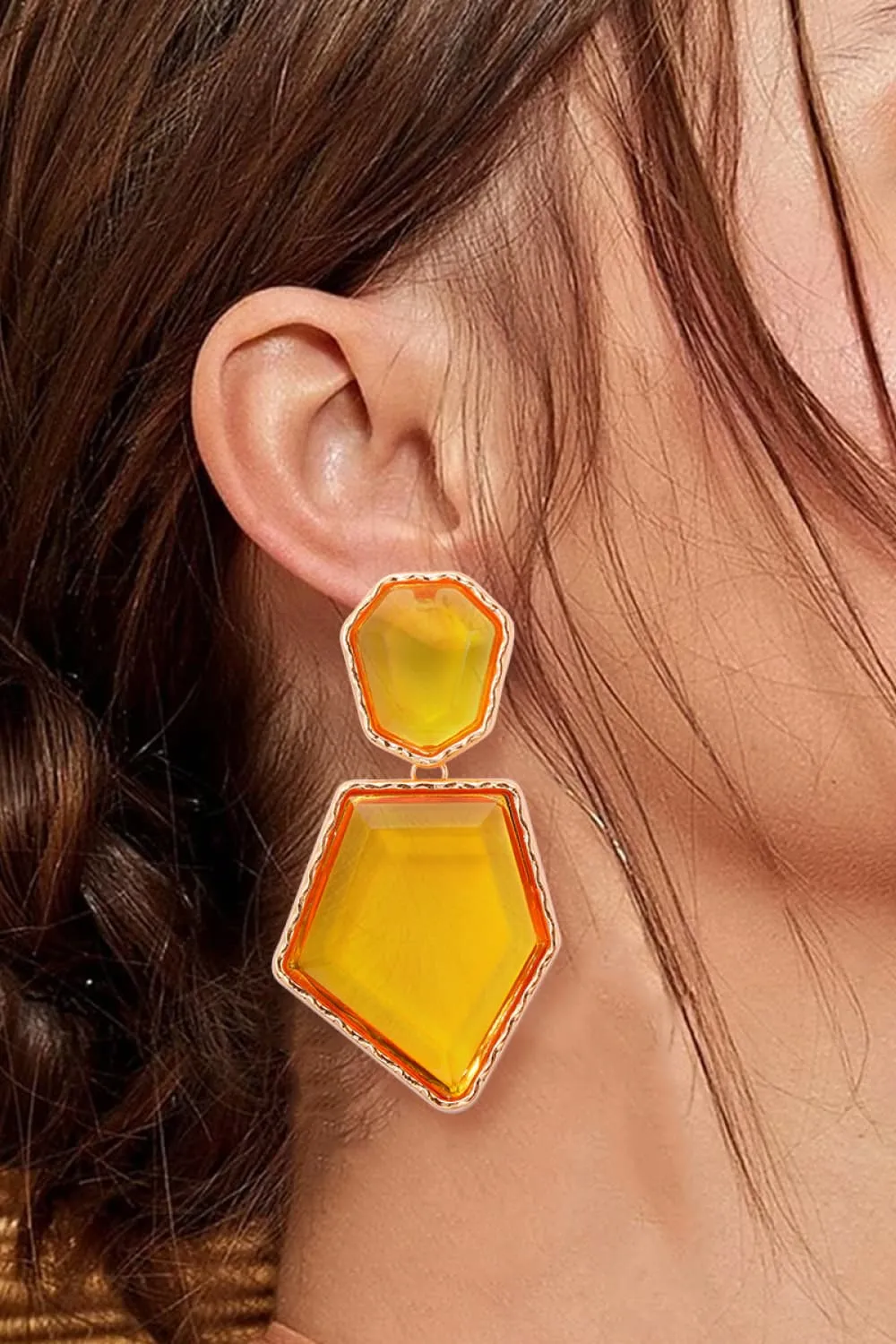 Geometrical Shape Zinc Alloy Frame Resin Dangle Earrings, image 32