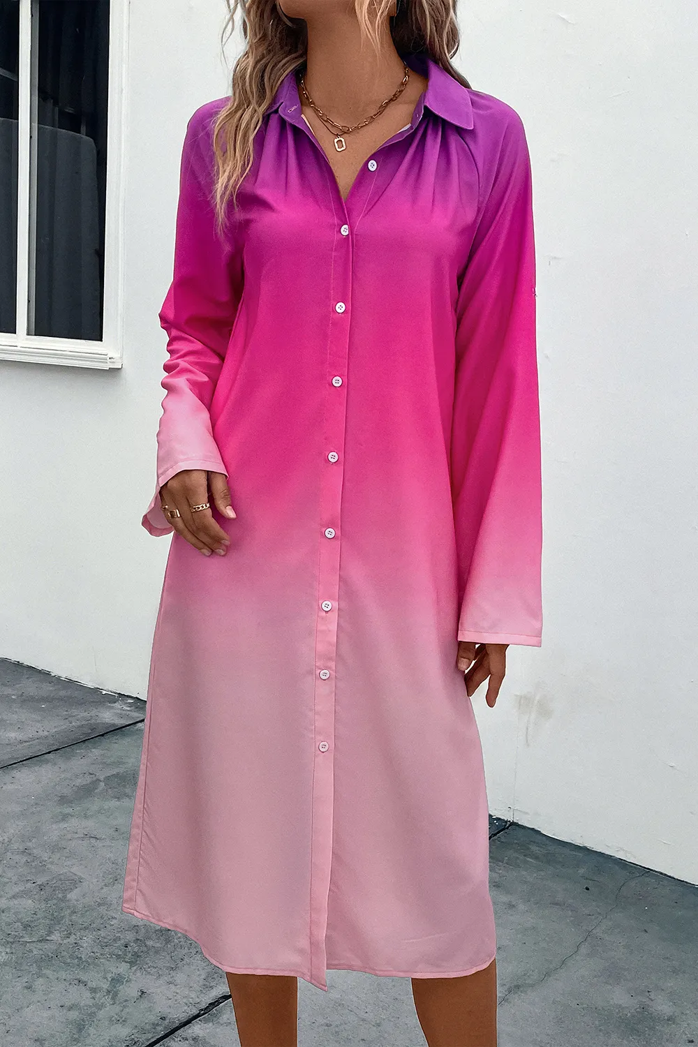 Gradient Long Sleeve Shirt Dress, image 2