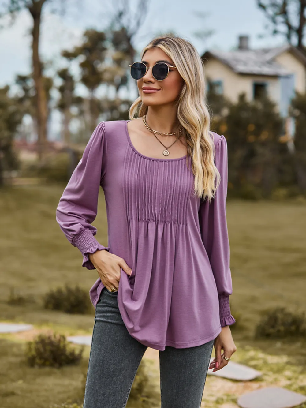 Puff Sleeve Pleated Blouse, image 2