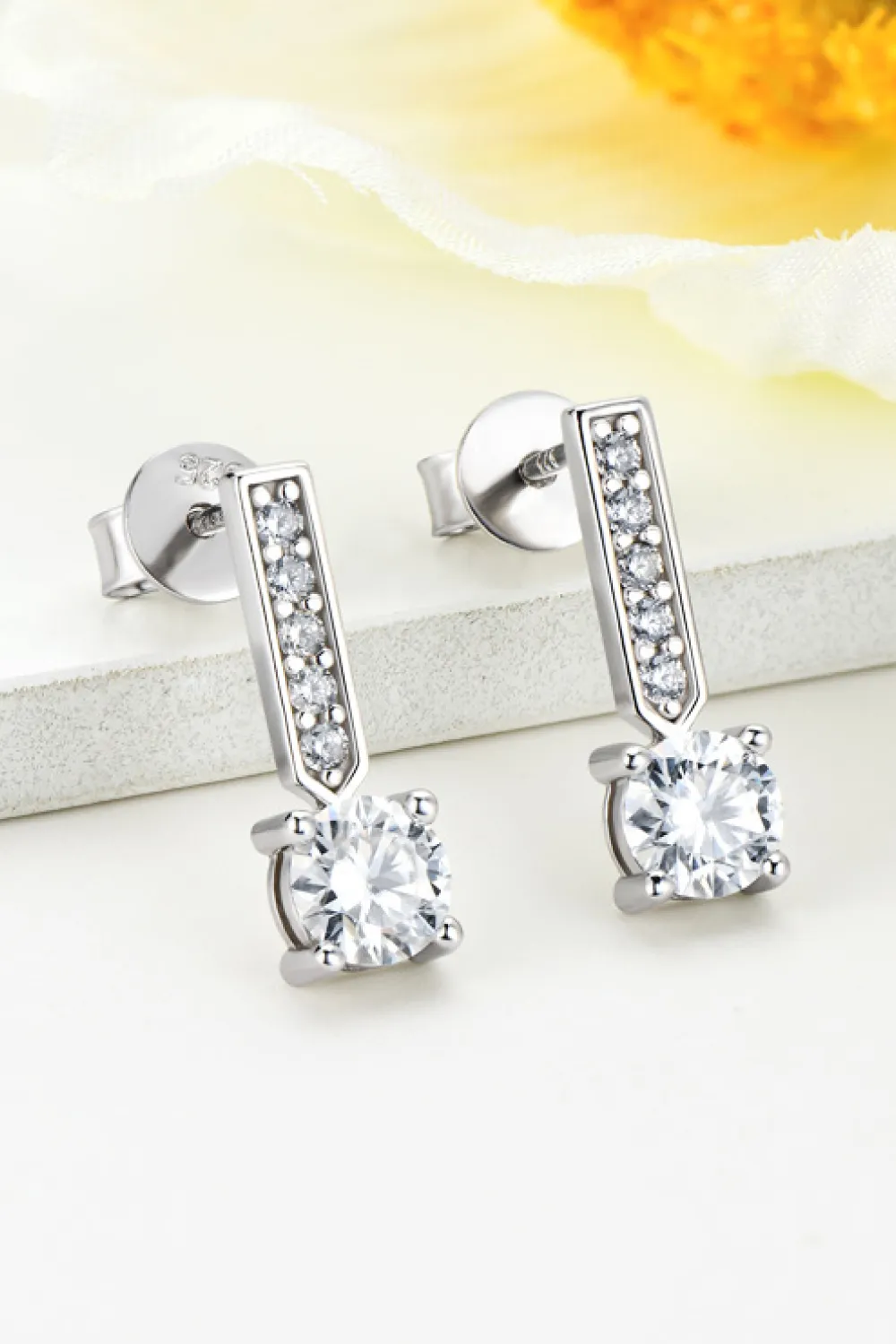 Moissanite and Zircon 925 Sterling Silver Drop Earrings, image 2