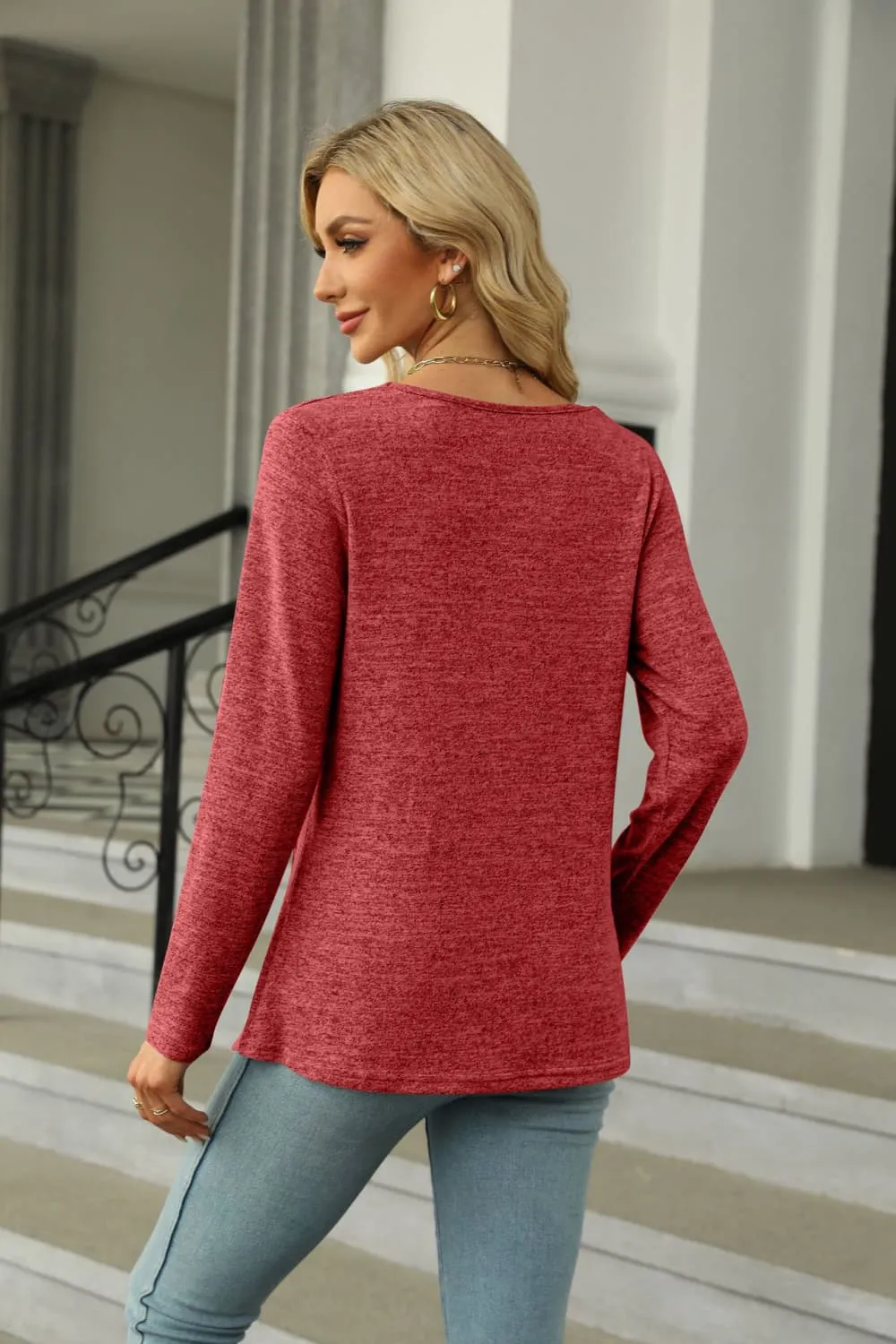 Square Neck Long Sleeve Slit T-Shirt, image 16