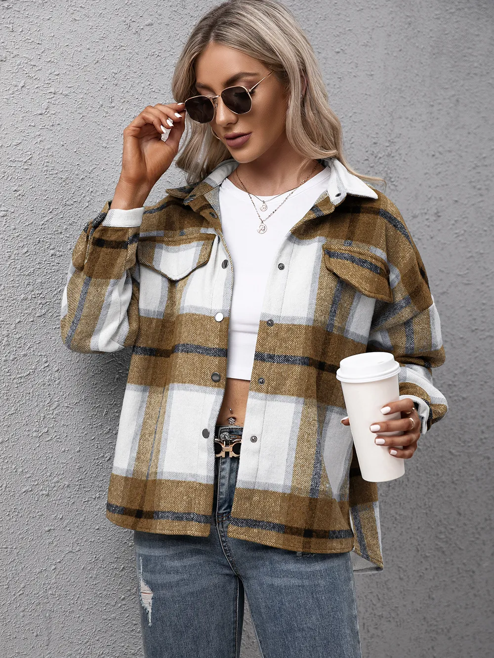 Plaid Long Sleeve Shirt Jacket, image 5
