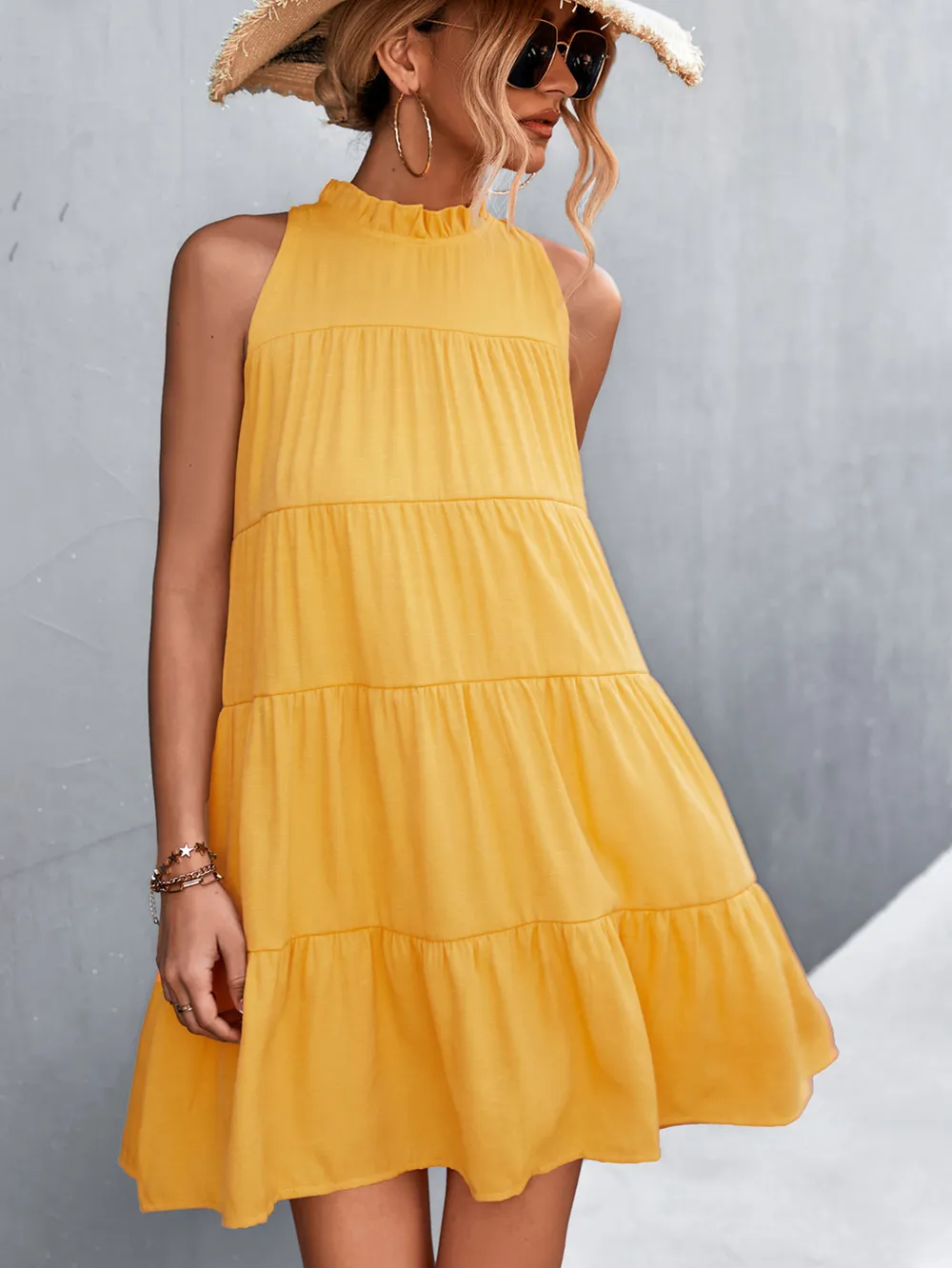 Tie Back Mock Neck Tiered Dress, image 4