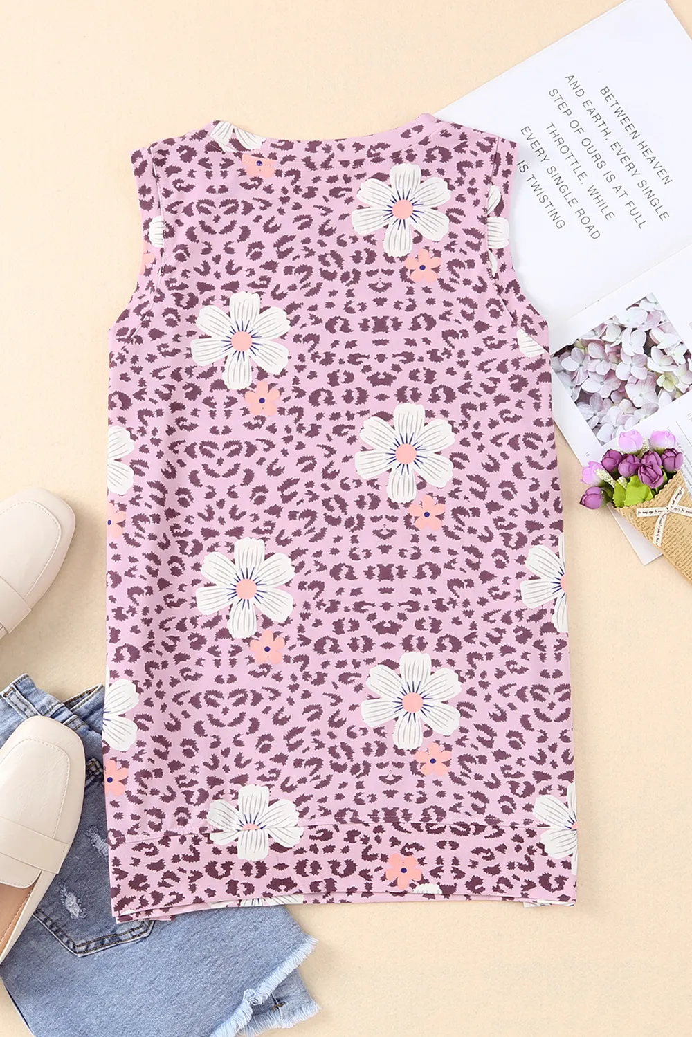 Printed Side Slit Round Neck Tank, image 7